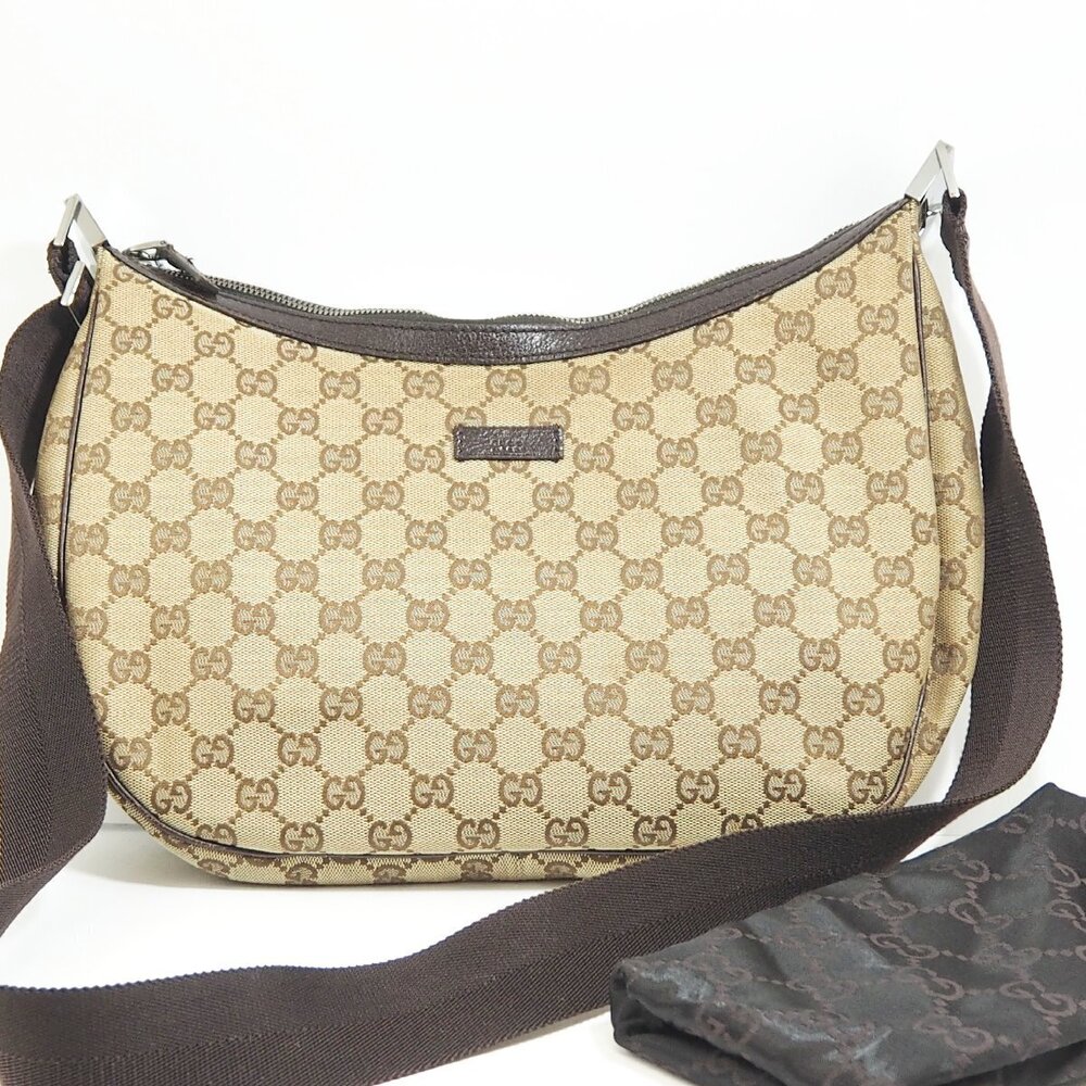 GUCCI GG Canvas Messenger Shoulder Bag Half Moon Beige Brown
